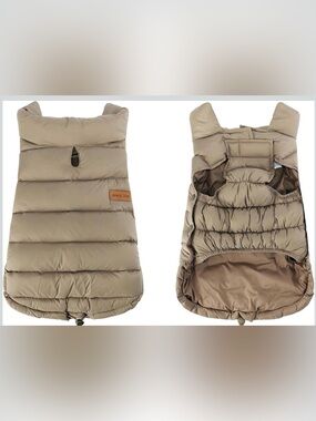 NWT Space Lion Dog Puffer Vest – Small Khaki Duck Down Winter Coat